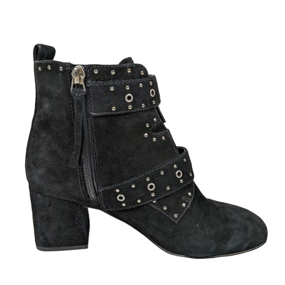 Rebecca Minkoff Boots 7 Black Suede Leather Logan Studded Block Heel Booties - Picture 2 of 7
